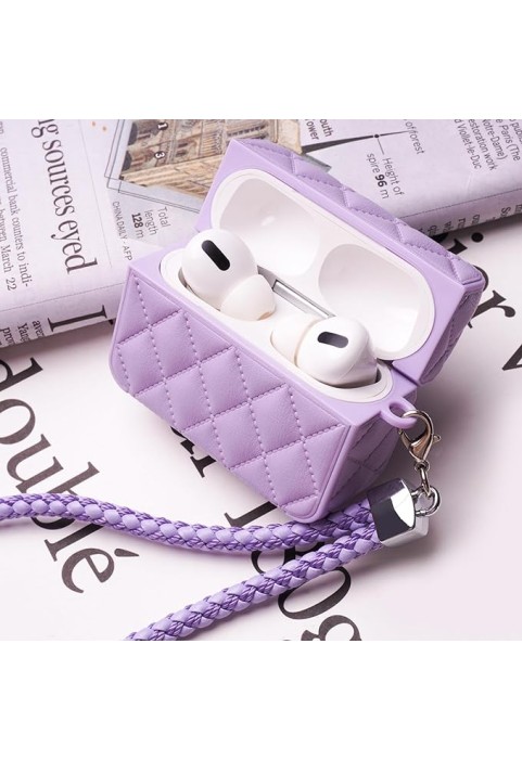 Wristband Earphone Case Cute Creative Protective Case Soft Plaid Elegant Compatible with Purple