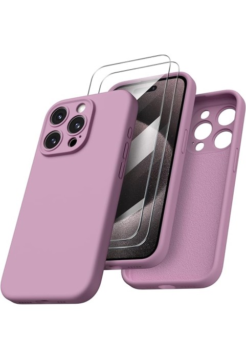  with 2 x Screen Protector, Liquid Silicone Gel Rubber Cover [Full Body] Shockproof Protective Phone Case  Lilac Purple