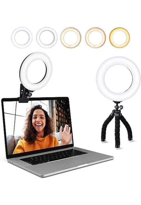 Video Conference Lighting Kit, Ring Light Clip on Laptop Monitor with 5 Dimmable Color 