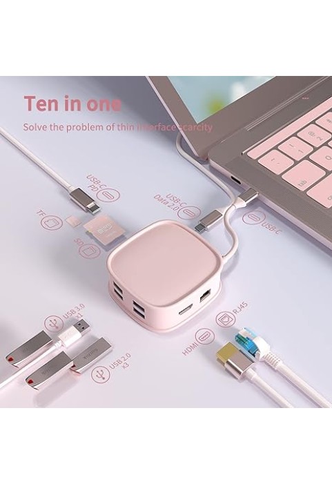 USB C Hub, USB C Data 2.0, 10 in 1 Portable with 4K
