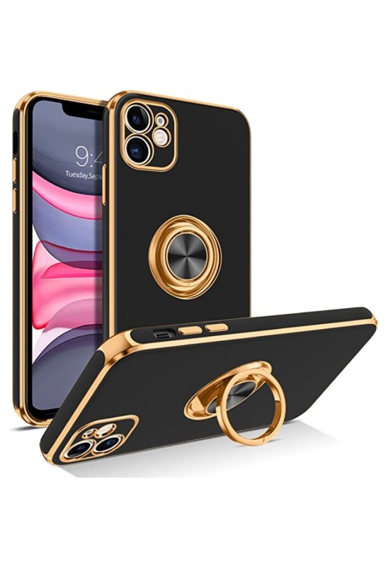  Phone Case With 360° Ring Holder, Shock Resistant Slim, Black/Gold